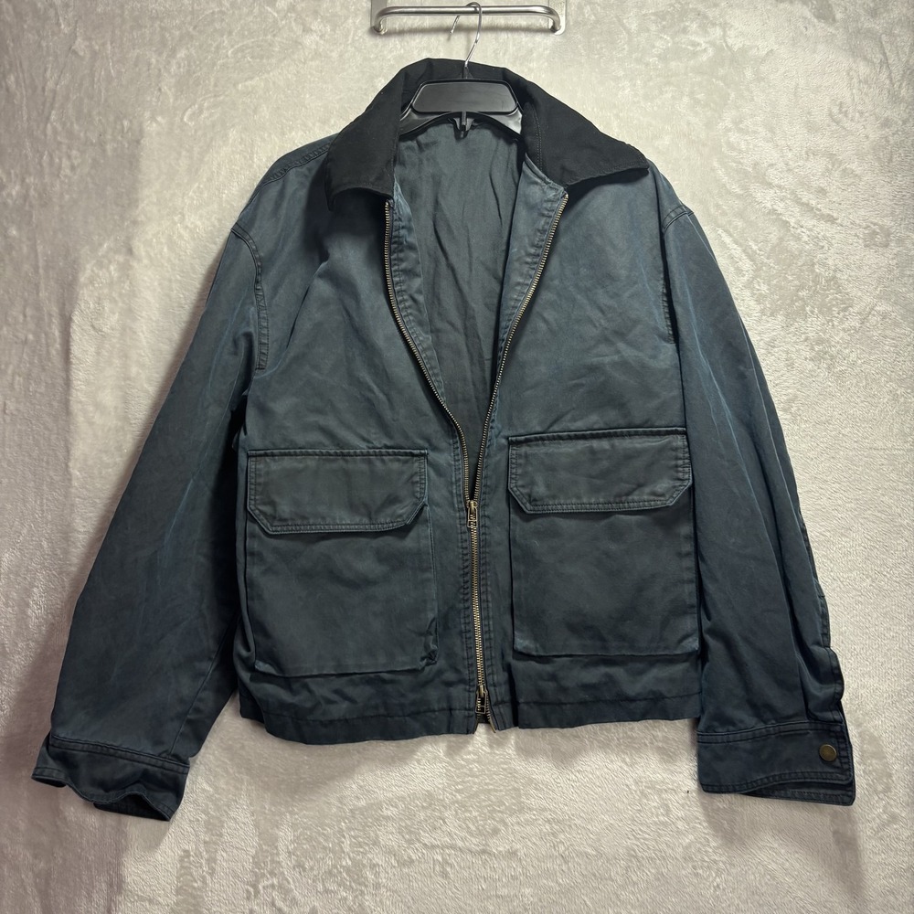 ZARA Men's Casual Full Zip Jacket Navy Blue Cotton Blend Size Small